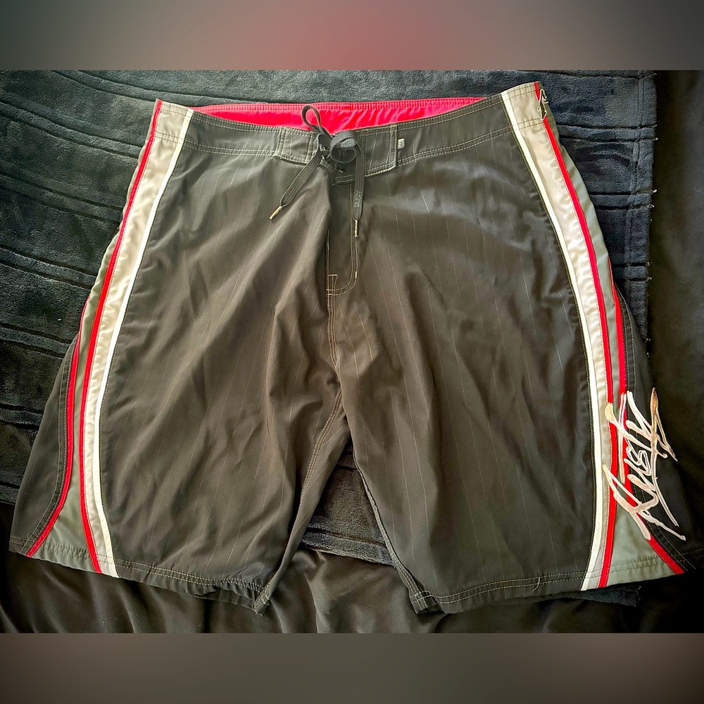 Rusty Men's Black, Gray, and Red Swim Board Shorts